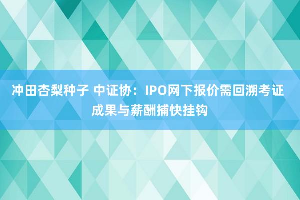 冲田杏梨种子 中证协：IPO网下报价需回溯考证 成果与薪酬捕快挂钩