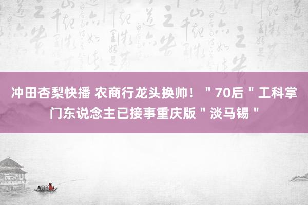 冲田杏梨快播 农商行龙头换帅！＂70后＂工科掌门东说念主已接事重庆版＂淡马锡＂